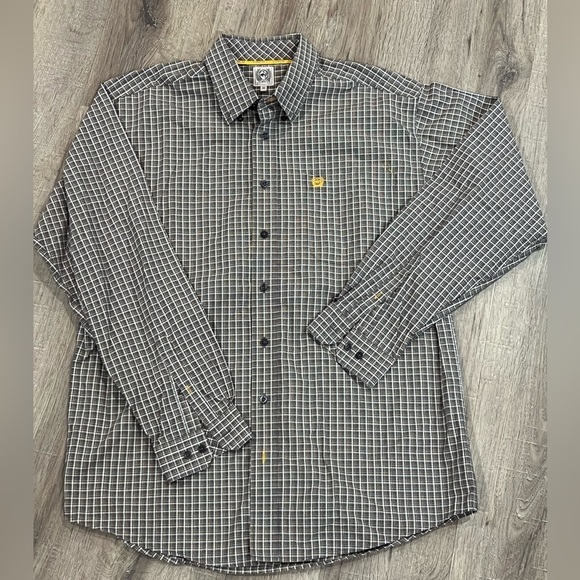 CINCH Men’s Medium Longe Sleeve Logo Plaid Button Front Cowboy Western Shirt - Picture 2 of 8